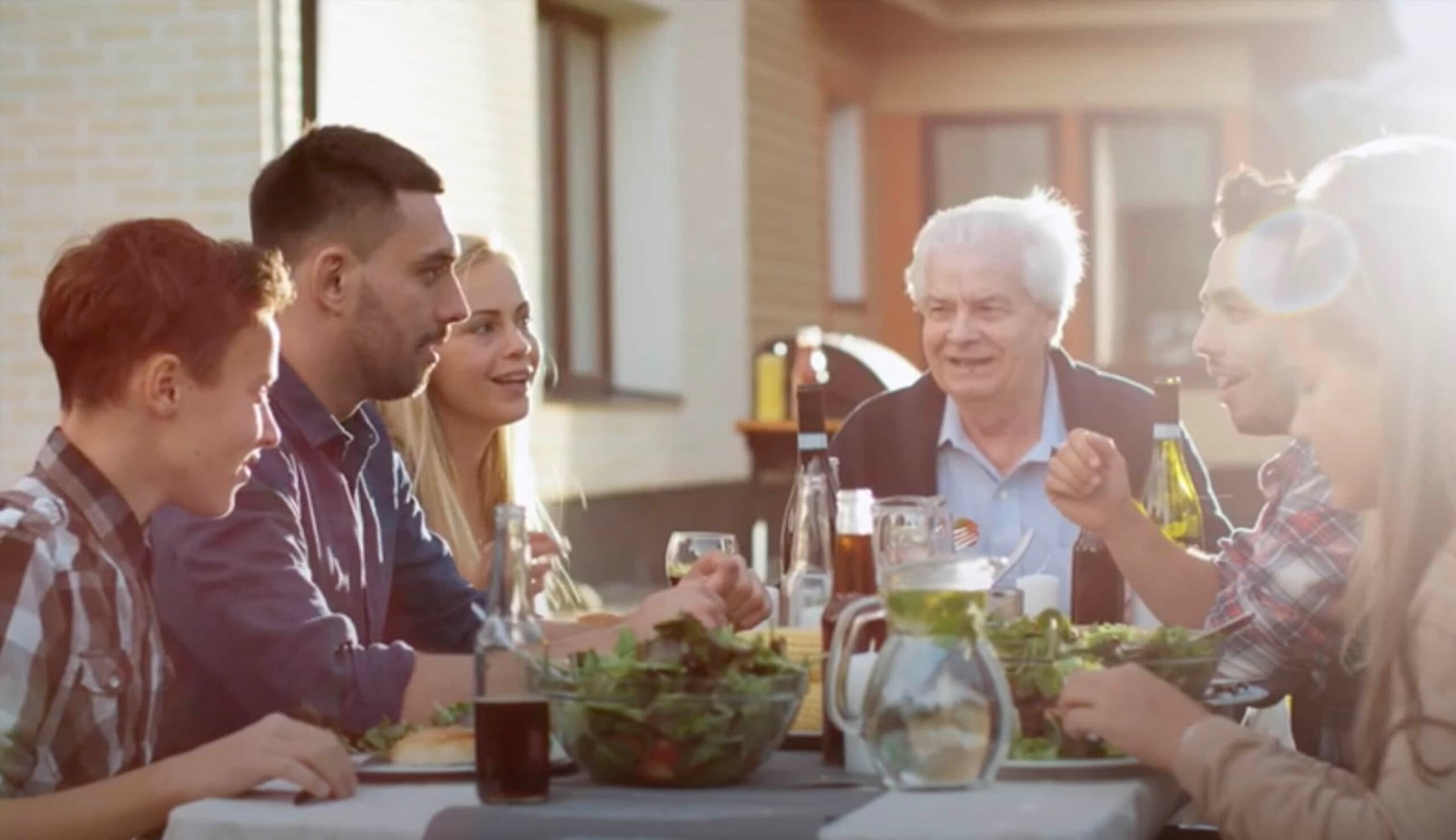 Family and caregiver together at home